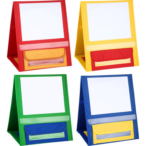 4 Pcs Magnetic Desktop Pocket Chart Stand with Pen Case Foldable Double Sided Small Tabletop Pocket Chart 15 x 12.6 in In Australia - Darrahopens