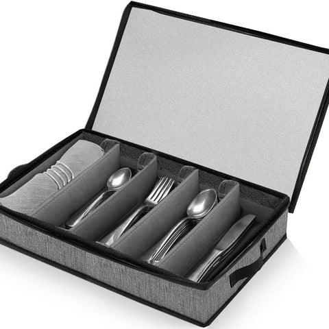 Silverware Organizer Chest,Stackable Flatware Storage Case,Spoon Tableware Storage Box With 4 Dividers for Moving Transport