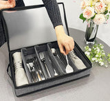 Silverware Organizer Chest,Stackable Flatware Storage Case,Spoon Tableware Storage Box With 4 Dividers for Moving Transport