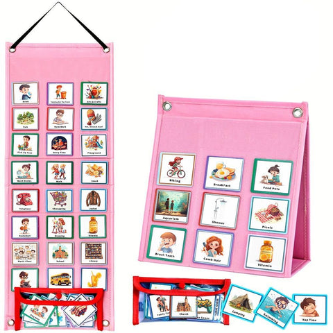 Kids Visual Schedule Calendar Chart, 2 in 1 Autism Learning Materials with 70 Cards Autism Learning Materials Kids Visual