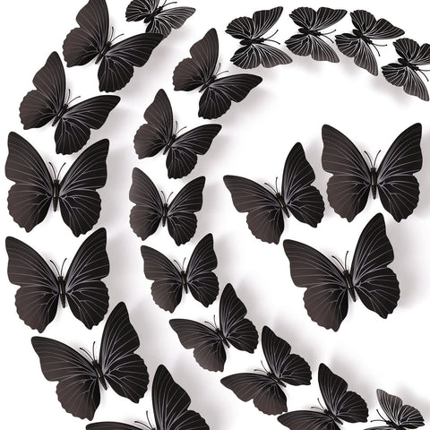 72 PCS Black Removable 3D DIY Beautiful Butterfly Wall Decals Colorful Butterflies Art Decor Wall Stickers Murals (Black)