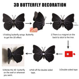 72 PCS Black Removable 3D DIY Beautiful Butterfly Wall Decals Colorful Butterflies Art Decor Wall Stickers Murals (Black)
