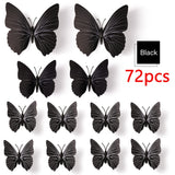 72 PCS Black Removable 3D DIY Beautiful Butterfly Wall Decals Colorful Butterflies Art Decor Wall Stickers Murals (Black)