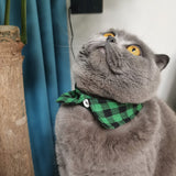 Lapel Cat Collar Breakaway with Bell, Plaid Turndown Collar Cat Collar for Kittens Adjustable 9-11in (2pcs Green&Light Blue) In Australia - Darrahopens