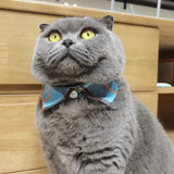 Lapel Cat Collar Breakaway with Bell, Plaid Turndown Collar Cat Collar for Kittens Adjustable 9-11in (2pcs Green&Light Blue)