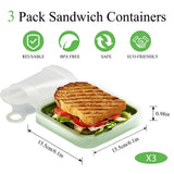3 Pcs Sandwich Containers, Silicone Sandwich Storage for Lunch Boxes, BPA Free, Leakproof, Reusable Sandwich Holder for Fruit