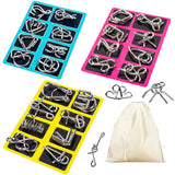 Metal Wire Puzzle Set of 24 with Pouch,Brain Teaser IQ Test Disentanglemen Iron Link Unlock Interlock Game Chinese Ring Magic