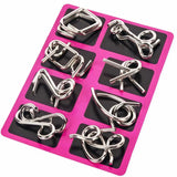 Metal Wire Puzzle Set of 24 with Pouch,Brain Teaser IQ Test Disentanglemen Iron Link Unlock Interlock Game Chinese Ring Magic