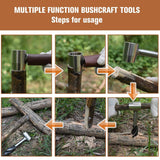 Gear for Survival Settlers Hand Auger Wrench with Wood Drill Peg and Manual Hole Maker Multitool with leather Case Camping brown