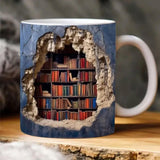 3D Bookshelf Mug - A Library Shelf Cup, Library Bookshelf Mug, Creative Space Design Multi-Purpose Ceramic Mug