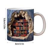 3D Bookshelf Mug - A Library Shelf Cup, Library Bookshelf Mug, Creative Space Design Multi-Purpose Ceramic Mug