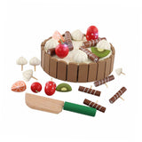 Hey! Play! Birthday Cake-Kids Wooden Magnetic Dessert with Cutting Knife, Chocolate and Vanilla Swirls-Fun Pretend Play
