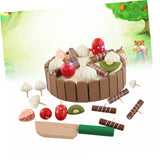 Hey! Play! Birthday Cake-Kids Wooden Magnetic Dessert with Cutting Knife, Chocolate and Vanilla Swirls-Fun Pretend Play