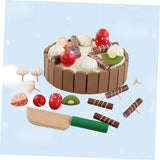 Hey! Play! Birthday Cake-Kids Wooden Magnetic Dessert with Cutting Knife, Chocolate and Vanilla Swirls-Fun Pretend Play
