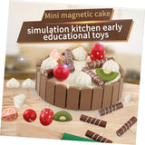 Hey! Play! Birthday Cake-Kids Wooden Magnetic Dessert with Cutting Knife, Chocolate and Vanilla Swirls-Fun Pretend Play