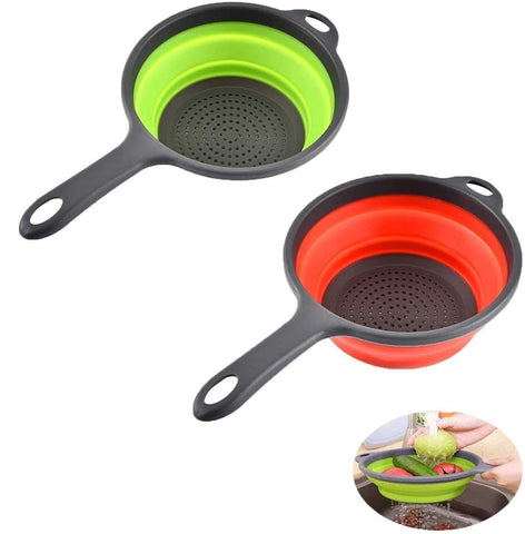 2 Pack Kitchen Foldable Silicone Strainer , Collapsible with Handles, Space-Saver Folding Strainer , (Green and Red) In Australia - Darrahopens