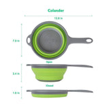 2 Pack Kitchen Foldable Silicone Strainer , Collapsible with Handles, Space-Saver Folding Strainer , (Green and Red)