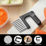 Crinkle Cutter for Veggies, Stainless Steel Crinkle Cut Knife for Potato Cucumber Carrot Fruit (Black)