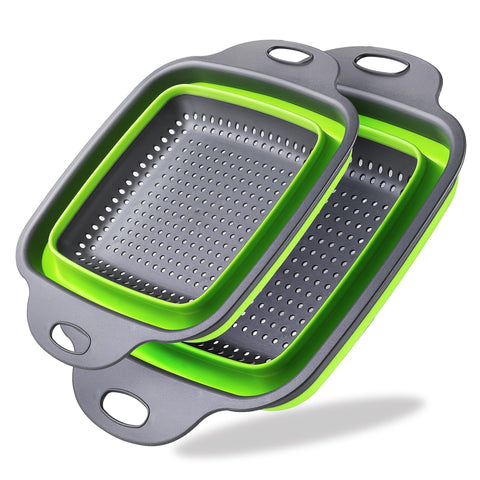 2PCS Collapsible Strainer, Silicone Collapsible , 11.5 inch Square Silicone and 9.5inch Square Silicone (Green) In Australia - Darrahopens