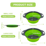 2 PCS Collapsible Set, Round Silicone Folding with Plastic Handles, Eco-Friendly Large Hole Kitchen Strainer-1 Large and 1 Small