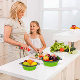 2 PCS Collapsible Set, Round Silicone Folding with Plastic Handles, Eco-Friendly Large Hole Kitchen Strainer-1 Large and 1 Small