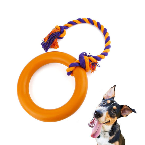 Dog Rope Toy with Ring Indestructible Rope Dog Toy Ring Interactive Pet Rubber Chew Toys for Aggressive Small, (L)