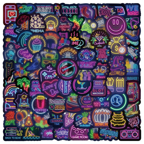 100Pcs Neon Style Stickers Decals, Cool Neon Light Stickers , Waterproof Vinyl Stickers for Laptop Water Bottle Guitar Skateboard In Australia - Darrahopens