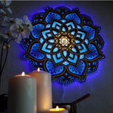 USB-Powered Mandala Atmosphere LED Night Light, Wood Carving Lotus Lamp for Stunning, Wooden Wall Art Home Decorations