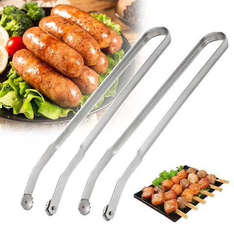 BBQ Sausage Turning Tongs, 2024 New Stainless Steel BBQ Kitchen Tongs for Cooking, Long Handle BBQ Grill Tongs, (2pcs) In Australia - Darrahopens