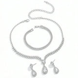 Wedding Jewelry for Bridal Bridesmaid Silver Rhinestone Jewelry Set Bride Crystal Necklace Earrings Set for Women Party Prom
