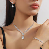 Wedding Jewelry for Bridal Bridesmaid Silver Rhinestone Jewelry Set Bride Crystal Necklace Earrings Set for Women Party Prom