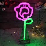 Neon Pink Rose Flower Neon sign USB/Battery Powered Night Sign LED Wall Sign Wall Art For Night Lamps Light Up Signs