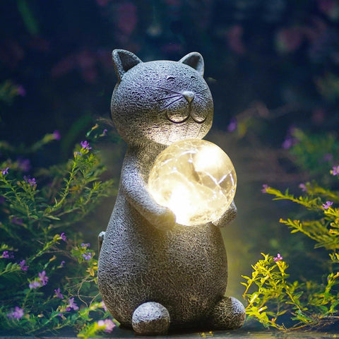 Solar Cat Statue Garden Decor - Cat Lover Gifts, with Gazing Solar LED Lights Ball Cat Decoration for Garden Yard Patio Lawn In Australia - Darrahopens