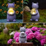 Solar Cat Statue Garden Decor - Cat Lover Gifts, with Gazing Solar LED Lights Ball Cat Decoration for Garden Yard Patio Lawn