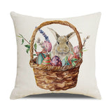 Easter Pillow Cover Set of 4 18x18 Inch Easter Bunny Rabbit and Eggs Cotton Linen Decorative Throw Pillow Case Spring Outdoor In Australia - Darrahopens