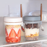 3PCS Wide Mouth Overnight Oats Glass Container Jar with Lid and Spoon, Oatmeal Mason Jar for Prepare Breakfast Salads Cereal Milk