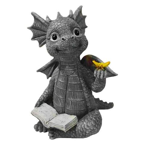Dragon Statue, Baby Dragon Reading Book Statue, Dinosaur Holding Butterfly Figurines Art Sculpture for Outdoor Garden In Australia - Darrahopens