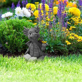 Dragon Statue, Baby Dragon Reading Book Statue, Dinosaur Holding Butterfly Figurines Art Sculpture for Outdoor Garden