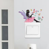 Girl Switch Stickers Beautiful Girl with Flowers & Butterflies Wall Stickers Girl Nursery Wall Decals Removable