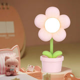 Cartoon Flower Night Light Battery Operated, Creative Bedside Lamp Adjustable Cute Flower Light Kids Bedroom Decor (Pink)