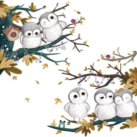 Cute Little Owls Wall Stickers, Cartoon Animal Wall Decals Removable Vinyl Peel and Stick for Kids Baby Living Room In Australia - Darrahopens