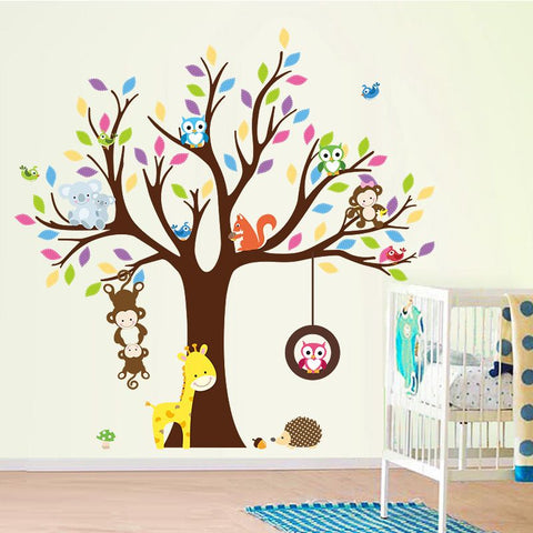 Cartoon Animal Monkey Owl Tree Wallpaper Wall Stickers for Home/Kids Room/Children Bedroom/Kindergarten Classroom Decoration In Australia - Darrahopens