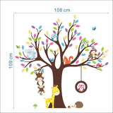 Cartoon Animal Monkey Owl Tree Wallpaper Wall Stickers for Home/Kids Room/Children Bedroom/Kindergarten Classroom Decoration