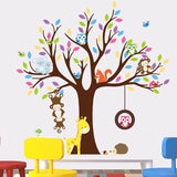 Cartoon Animal Monkey Owl Tree Wallpaper Wall Stickers for Home/Kids Room/Children Bedroom/Kindergarten Classroom Decoration