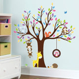 Cartoon Animal Monkey Owl Tree Wallpaper Wall Stickers for Home/Kids Room/Children Bedroom/Kindergarten Classroom Decoration