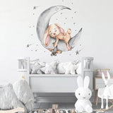 Nursery Wall Decal with Sleepy Bear for Baby Nursery Decor Cartoon Grey Ballet Rabbit with Heart Balloon Wall In Australia - Darrahopens