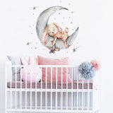 Nursery Wall Decal with Sleepy Bear for Baby Nursery Decor Cartoon Grey Ballet Rabbit with Heart Balloon Wall