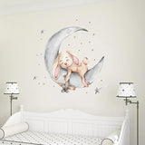 Nursery Wall Decal with Sleepy Bear for Baby Nursery Decor Cartoon Grey Ballet Rabbit with Heart Balloon Wall