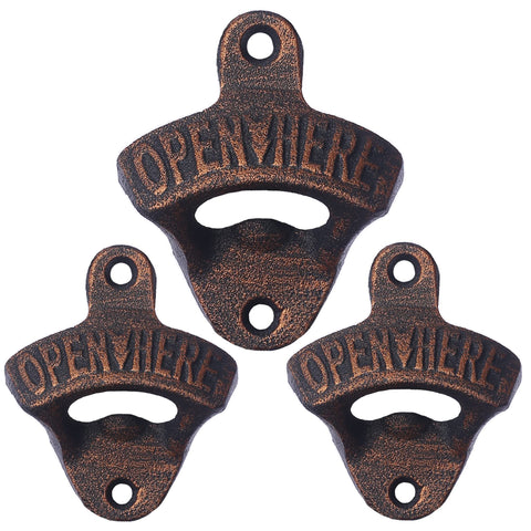 3pc Old Style Cast Iron Beer Bottle Opener Wall Mounted Bottle Cap Opener Aged Gold  Beer bottle wall mounted bottle opener In Australia - Darrahopens