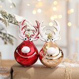 2pc Reindeer Ornament, For Hanging on a Tree or Crystal with Copper Accent and Print Face, Part of the Joyful Ornaments Collection